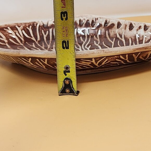 Vintage 1978 Leaf Shaped Ceramic Ashtray Brown and White Retro Mid Century Style - Picture 8 of 8